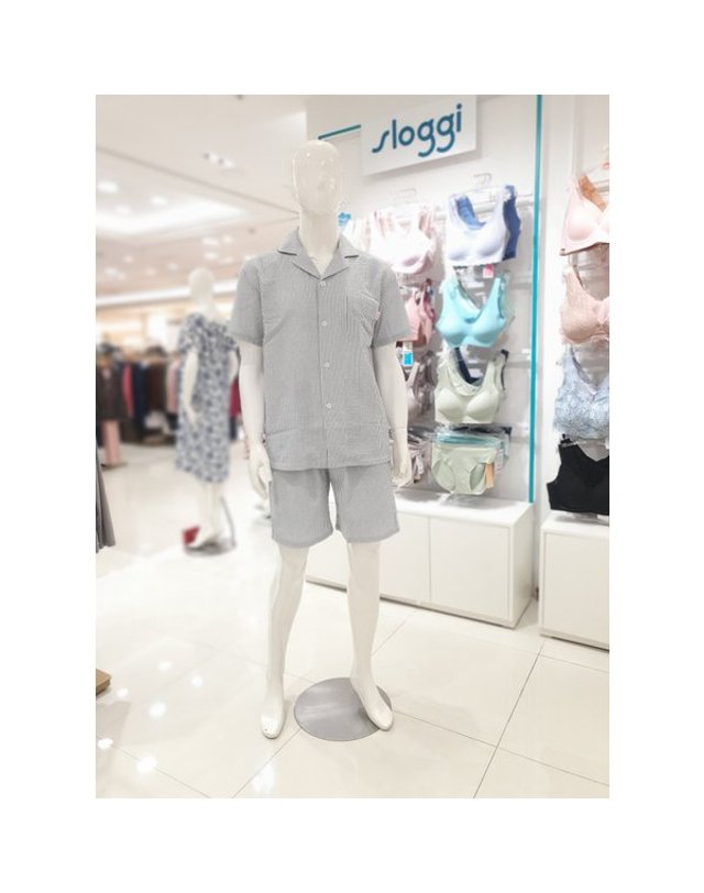 트라이엄프 Triumph [갤러리아] [커플]그레이 스트라이프 남여커플잠옷 TFMPJ223 TFWPJ223 GY 착용컷