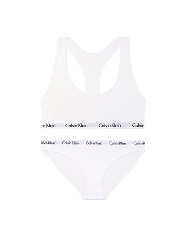 CK 여성 코튼 스포츠브라 브라렛+팬티 세트 QP1114+QD3588 WHITE