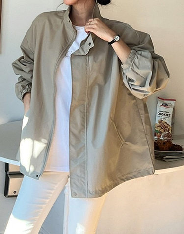 캐쥬얼 베이직 집업 하이넥 긴팔 오버핏 자켓 (WIACJK024)