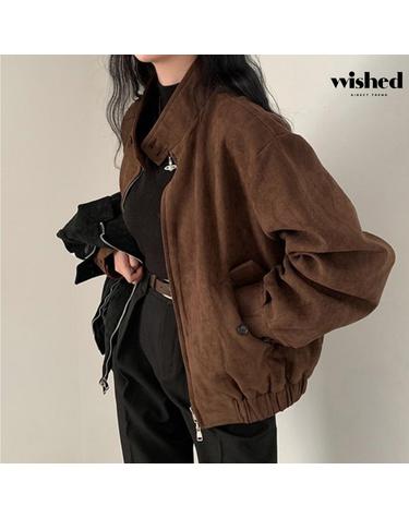 하이넥 스웨이드 벨벳 밴딩 집업 자켓 (WIBCJK040)