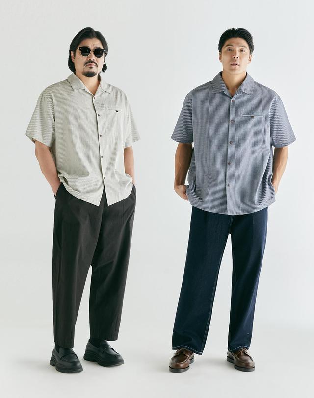 부붐 [빅사이즈]어반 스트라이프 오픈 셔츠 착용컷