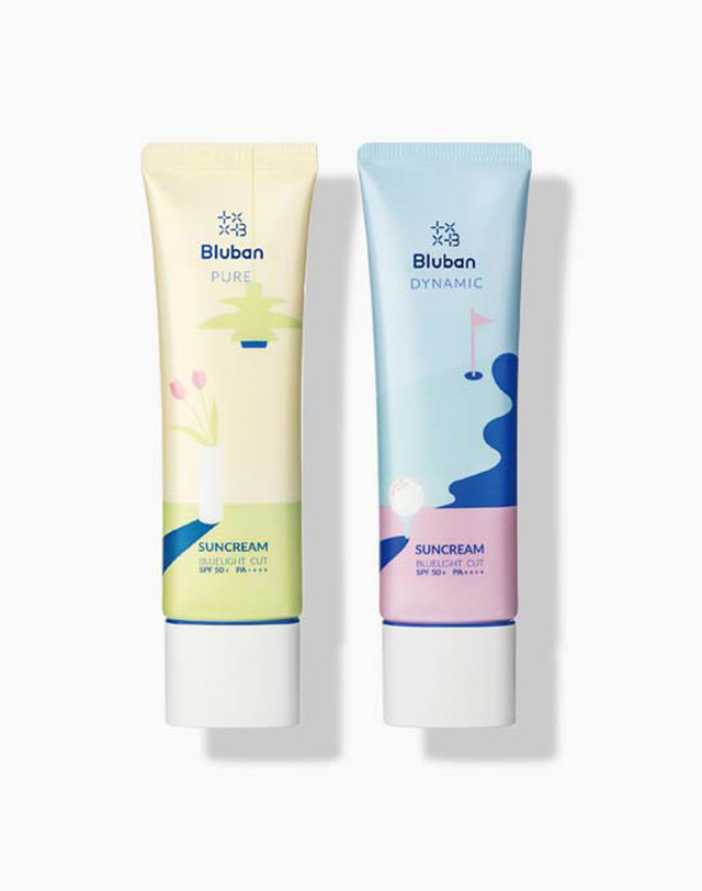 블루반 [자외선+블루라이트차단] 다이나믹+퓨어 선크림 2종 Set 착용컷