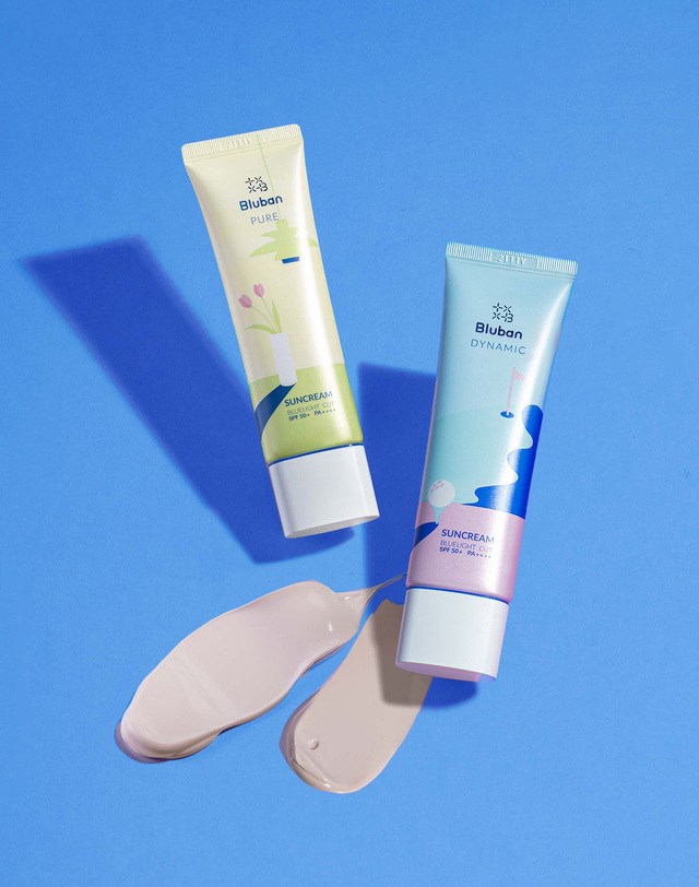 블루반 [자외선+블루라이트차단] 다이나믹+퓨어 선크림 2종 Set 착용컷