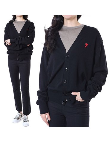 아미 시그니처 하트자수로고 여성 메리노 울가디건/BFHKC111 KN0025 001