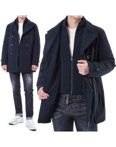 에르노 더블 블레스트 레이어드 구스다운 롱 패딩 네이비/PI001180U 12346SZ 9200