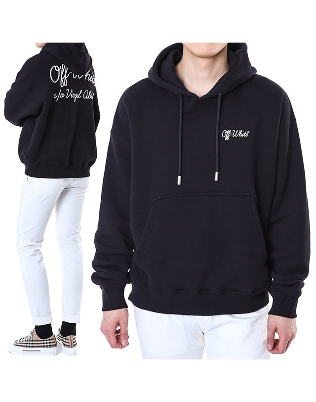 오프화이트 오프화이트 버질아블로 퍼프 로고패치 후드 티셔츠/OMBB085C 99FLE019 1001 착용컷