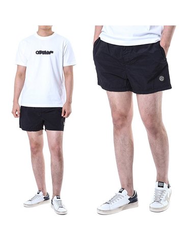 스톤아일랜드 시그니처 로고패치 배색라이닝 에코닐메탈 비치웨어 블랙