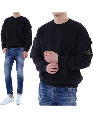 스톤아일랜드 와펜 패치 브러쉬드 오가닉 코튼 기모 맨투맨 티셔츠 (블랙) K2S156100008 S0A20 V0029