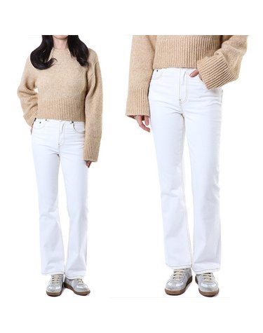 토리버치 옐로우스티치 크롭 플레어 화이트진 168289 111