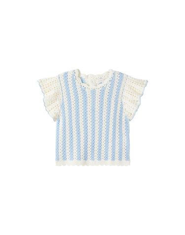 키즈 리세 LYSE 크로셰 코튼 러플 슬리브 탑 블루 스트라이프 26S_T0148 LYSE BLUE