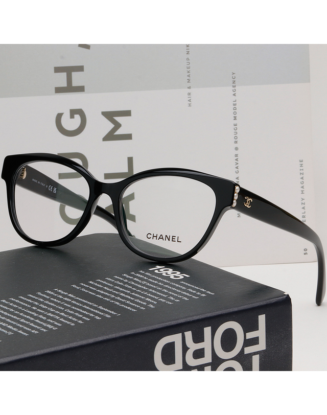 샤넬 샤넬 안경테 CH3440H C622 캣아이 명품 버터플라이 로고 진주 장식 볼드 스퀘어 뿔테 착용컷
