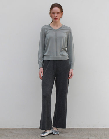 merino wool 70% silk 30% | ribbed knit pants - Charcoal