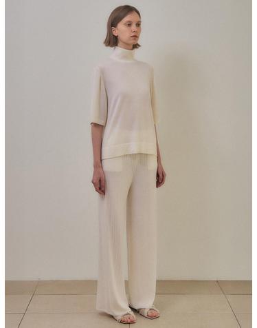 merino wool 70% silk 30% | ribbed knit pants - White