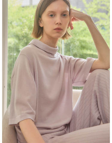 merino wool 70% silk 30% | back button knit top - Pale Purple