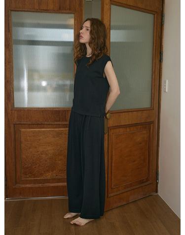 merino wool 70% silk 30% | double pintuck knit pants - Navy