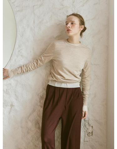 merino wool 70% silk 30% | double pintuck knit pants - Burgundy