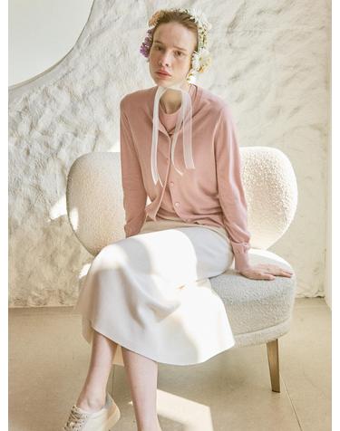 merino wool 70% silk 30% | flare kint skirt - White