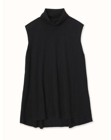 merino wool 70% silk 30% | turtleneck sleeveless knit top - Navy