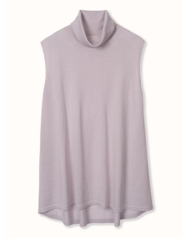 테라누고 merino wool 70% silk 30% | turtleneck sleeveless knit top - Pale Purple 착용컷