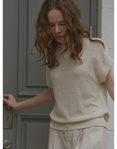 silk 82% rayon 18% | crewneck linen knit top - Ivory