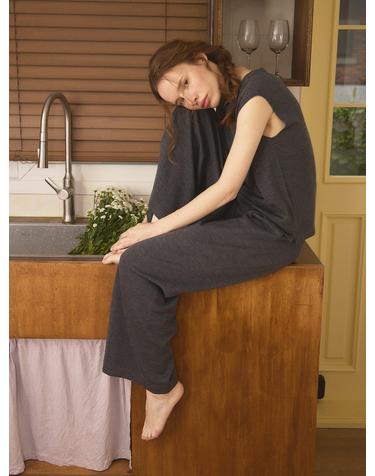 merino wool 70% silk 30% | double pintuck knit pants - Gray