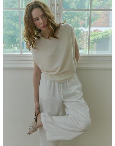linen 72% modal 28% | straight pants - Pure White