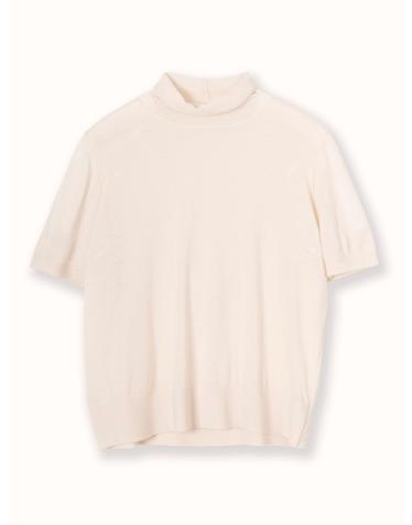 cashmere 15% wool 85% | blended roll neck essential knit top - Peach Ivory