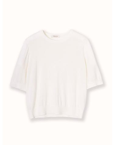 merino wool 100% | merino elbow sleeve knit top - White