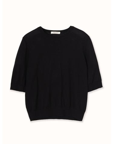 merino wool 100% | merino elbow sleeve knit top - Black