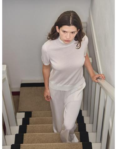 wool 70% silk 30% |  blended wide knit pants - White