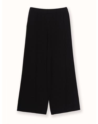 wool 70% silk 30% |  blended wide knit pants - Black