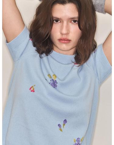 cashmere 100% | bloom knit top - Sky Blue