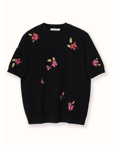 cashmere 100% | bloom knit top - Black