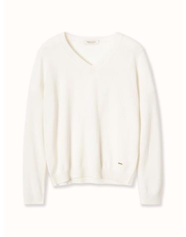 cashmere 100% | V-neck essential knit top - White