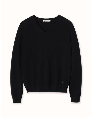 cashmere 100% | V-neck essential knit top - Black
