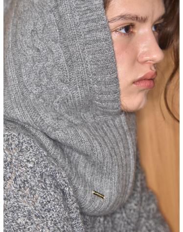 cashmere 100% | cable knit hood warmer - Gray