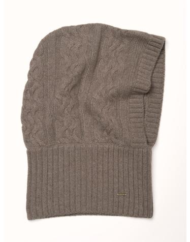 cashmere 100% | cable knit hood warmer - Brown