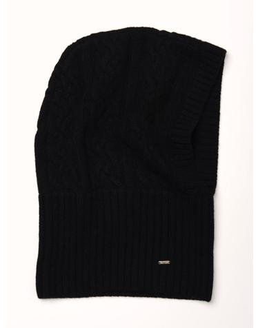 cashmere 100% | cable knit hood warmer - Black