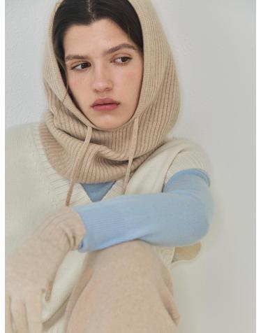 cashmere 100% | ribbed hood warmer - Oat