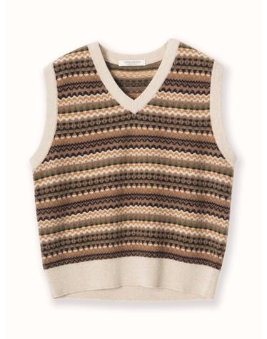 cashmere 100% | cashmere pattern knit vest - Brown