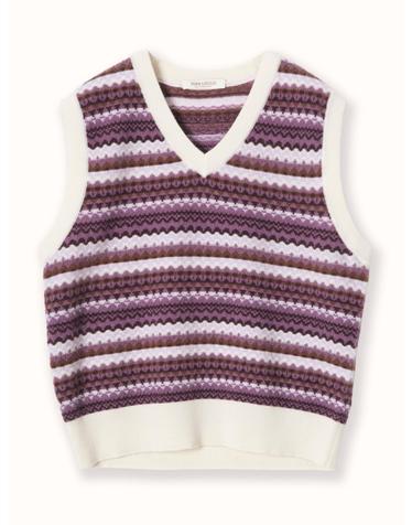 cashmere 100% | cashmere pattern knit vest - Pale Purple