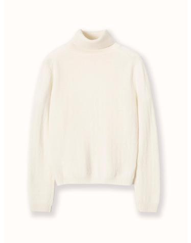 cashmere 100% | textured turtle neck knit top - White