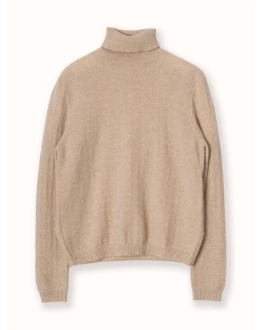 cashmere 100% | textured turtle neck knit top - Oat