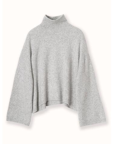 cashmere 100% | mélange turtleneck knit top - Gray