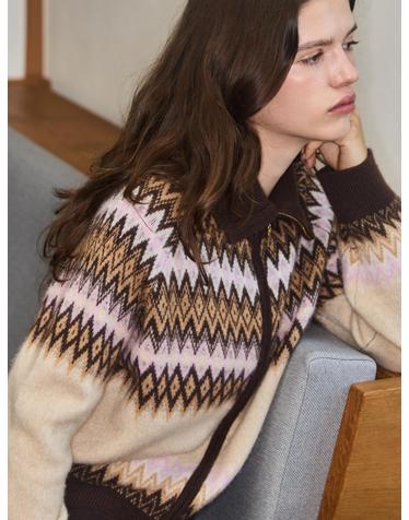 cashmere 100% | cashmere zip cardigan  - Brown