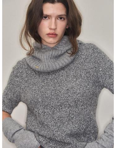 cashmere  100% | pattern half-sleeve knit top - Gray