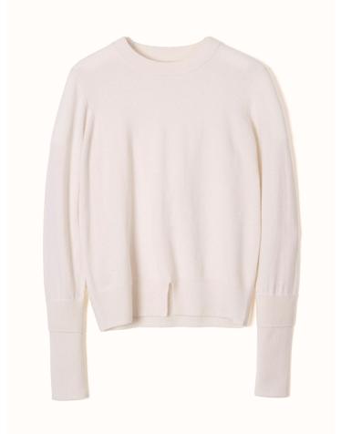 cashmere 10% wool 90% | cashmere double cuff knit top - White