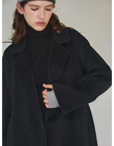 camel hair 100% | tailored belted coat - black