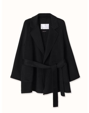 camel hair 100% | belted half coat - black