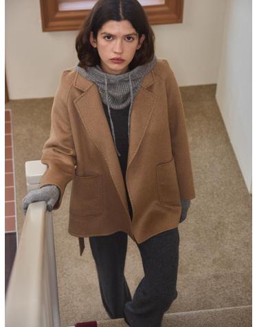 camel hair 100% | belted half coat - camel